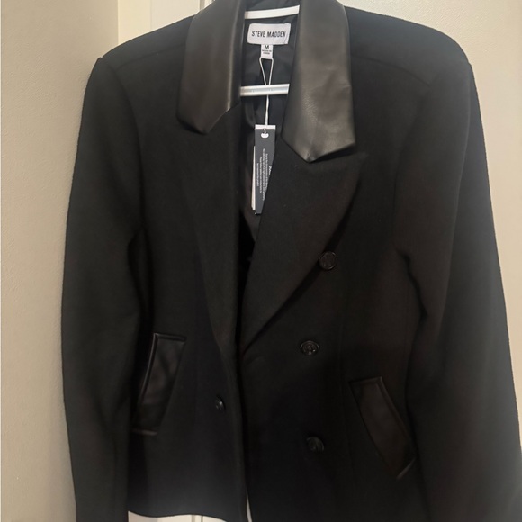 Steve Madden Black Double-Breasted PeaCoat 🧥 in Black - Picture 4 of 5